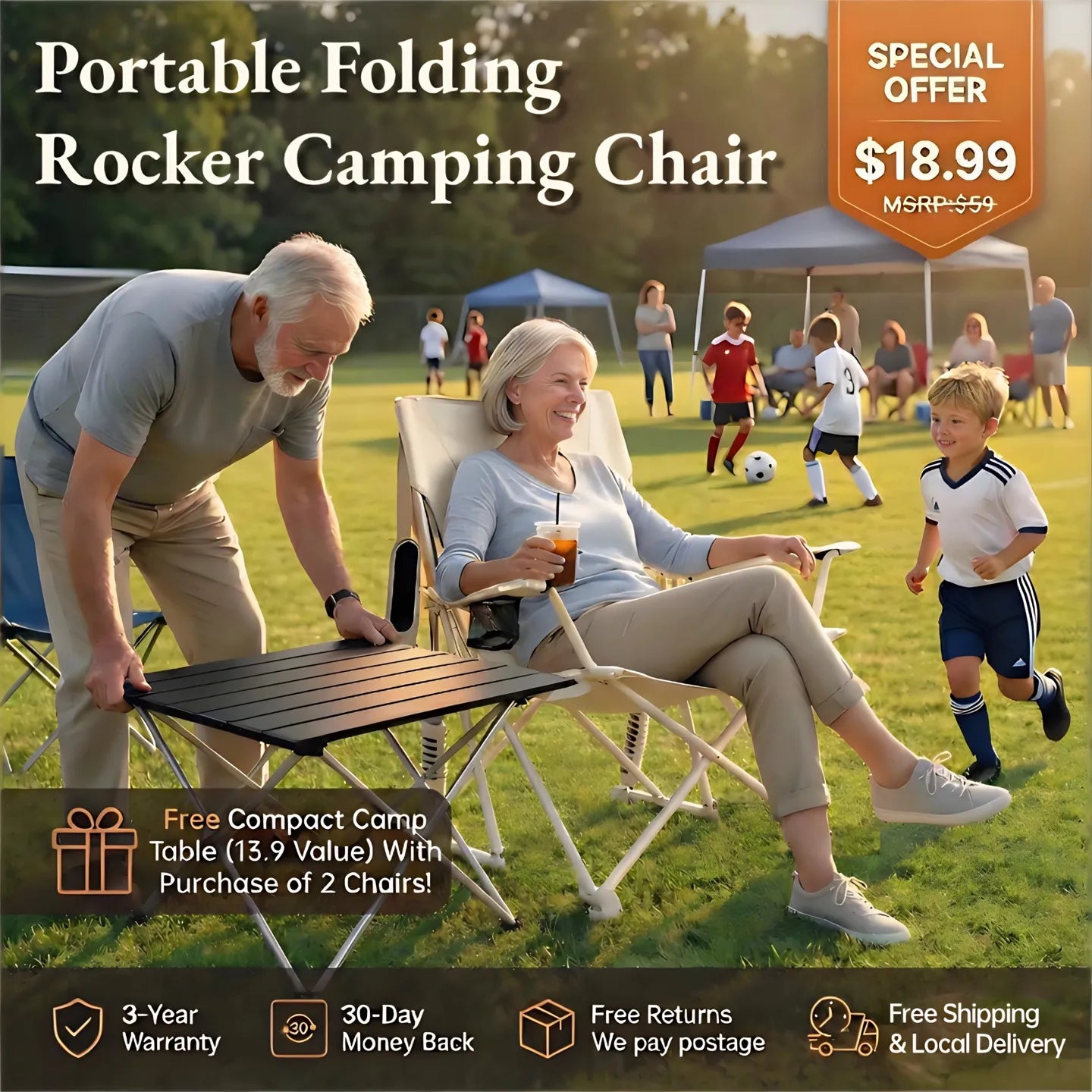 Breathable Rocking Chair, 350lbs Capacity, Extra-Wide Back (Free Table Included)
